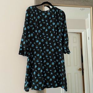Black and blue floral A-line dress
